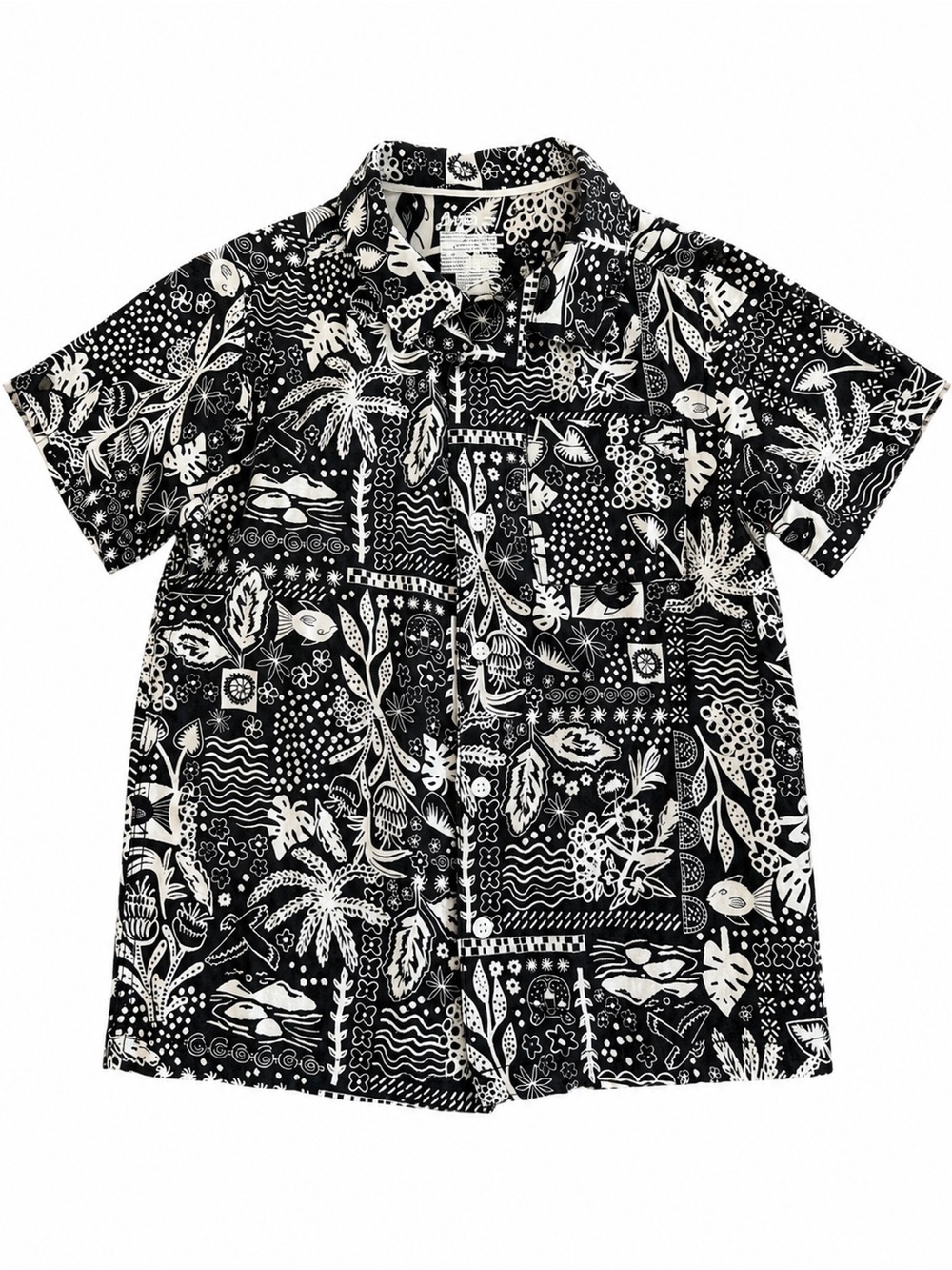 Cat & Jack Hawaiian Tropical Button-Up Shirt Boys Size 8 Black Resort Vacation
